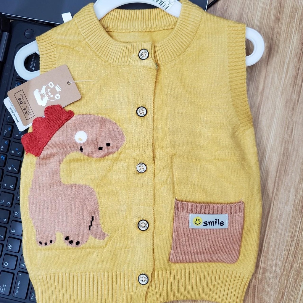 5651 Áo gile len khủng long phối túi hàng quảng châu loại 1 cho bé (7-13kg)