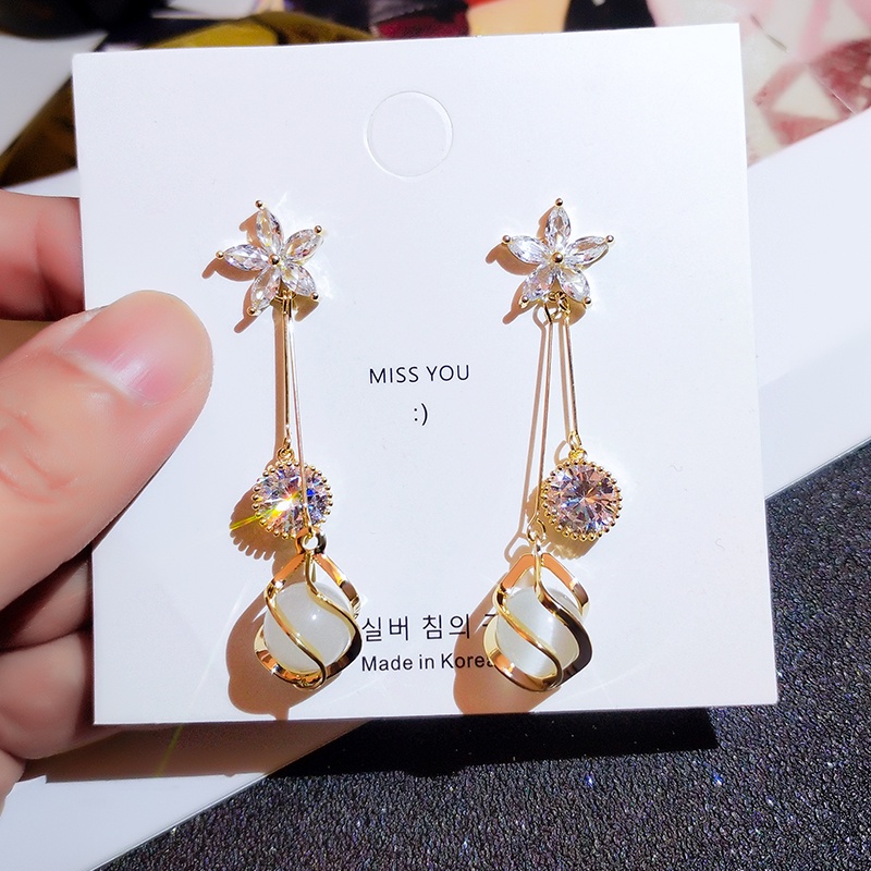 [Jiudolan] Khuyên Tai Hoa Zircon Hàn Quốc Thanh Lịch Tinh Tế Cho Nữ