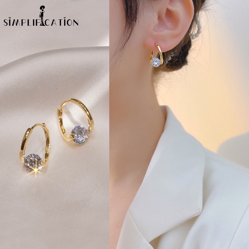 Bông Tai Dáng Dài Đính Đá Zircon Phong Cách Hàn Quốc Đơn Giản Cho Nữ