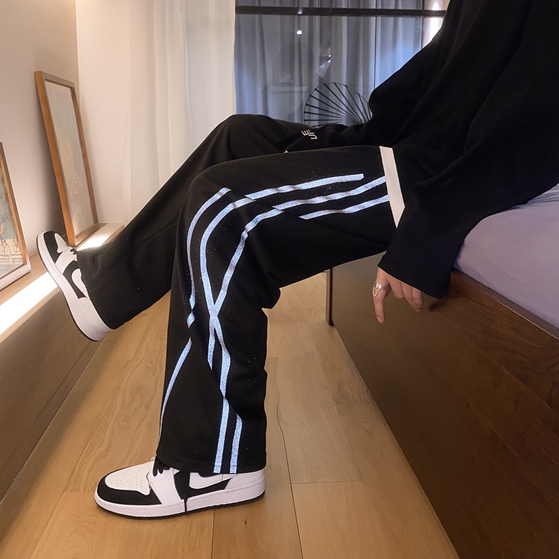 quần ống rộng Họa Tiết Sọc Phản Quang Phong Cách Hàn Quốc Dành Cho Nam