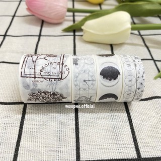 Washi tape trang trí sổ màu trắng họa tiết thời gian vintage