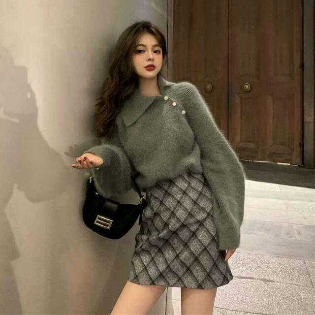 Set áo len chân váy hàn quốc Ulzzang