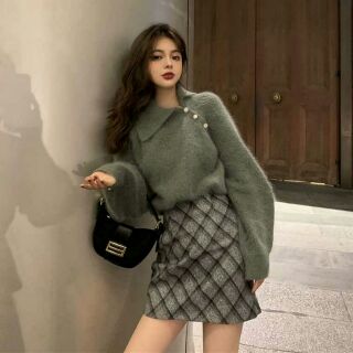Set áo len chân váy hàn quốc Ulzzang