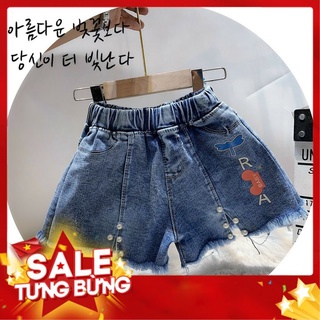 Quần jean đùi bé gái chất bò cotton giấy mềm mại siêu dễ thương