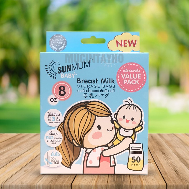 [ Tặng 1 bút ghi chú] Túi trữ sữa sunmum 50 Thái Lan 250ml - 3 khoá zip chống tràn - Free BPA an toàn cho bé