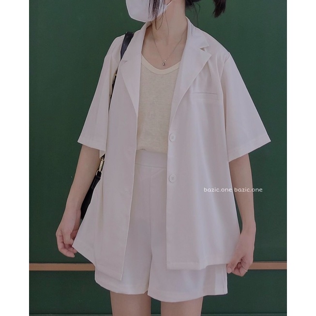 Set blazer vest cộc tay vải trơn thiết kế thanh lịch, trẻ trung