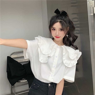 Áo sơ mi áo trắng tay bồng phong cách Hàn Quốc nữ tính