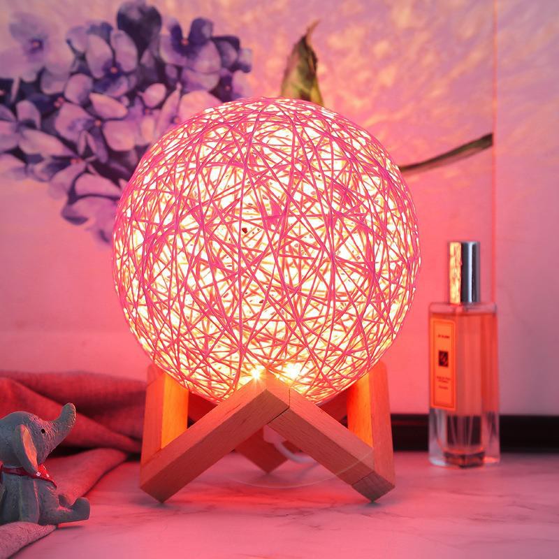 Đèn ngủ cầu mây đa sắc GO-16, Điều khiển từ xa, Đèn ngủ cho bé, Đèn led trang trí để bàn