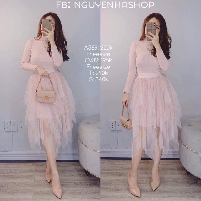 Chân váy lưới lệch tà bánh bèo cá tính