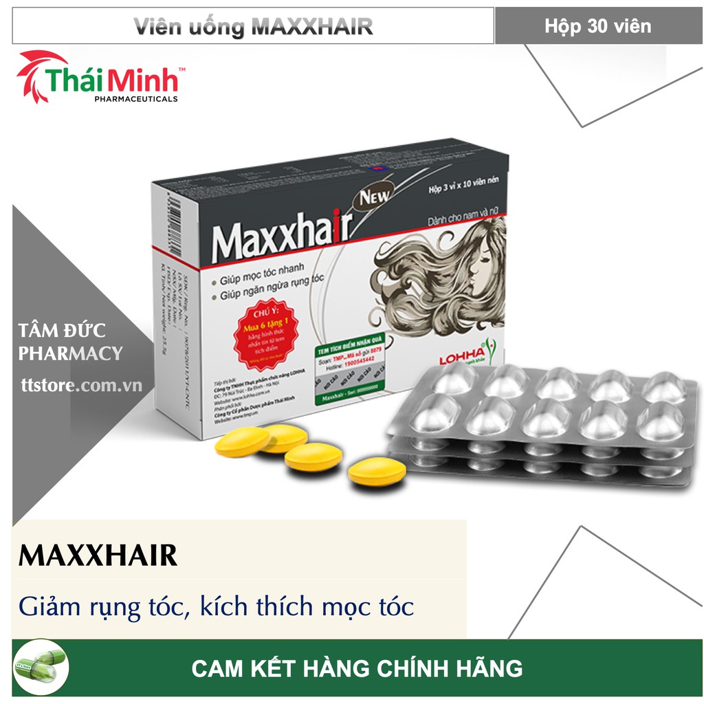 [COMBO 7 HỘP] MAXXHAIR 30 viên (Đã cào tem) Giảm rụng kích thích mọc tóc, biotin [maxhair]