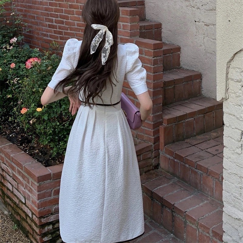 Set Đồ Trắng Đầm Tiên bộ 2 món áo +chân váy dài 2 lớp kiểu Hàn trắng xốp công sở