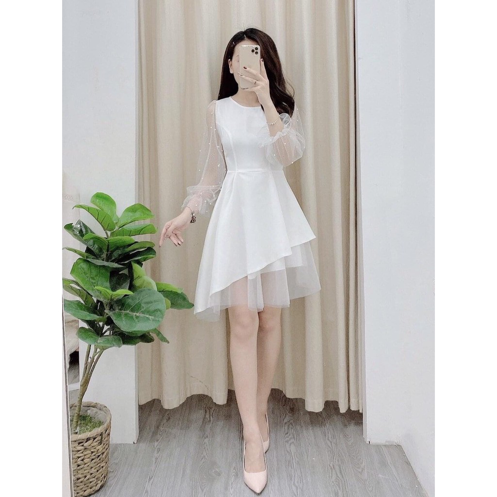 Váy trắng thiết kế Dinial Dress dáng xoè đi tiệc đám cưới kỷ yếu - Ảnh thật 100% - Thời Trang Váy