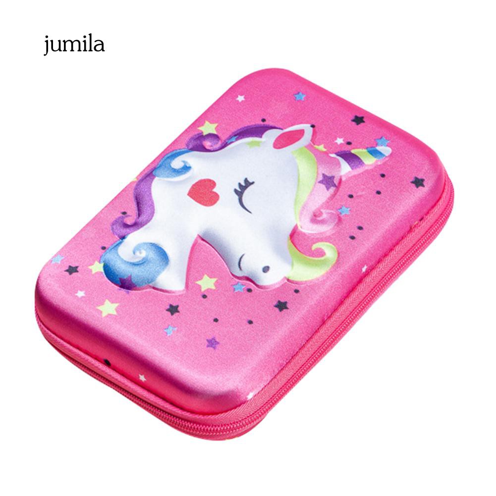 Hộp đựng bút khoá kéo hoạ tiết chú kì lân nhiều màu sắc 3D cho bé