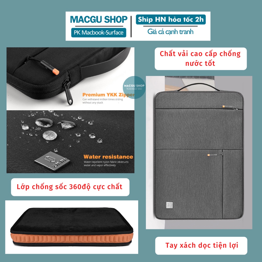 Túi xách Laptop chống sốc Wiwu Alpha. Túi chống sốc macbook air, macbook pro, laptop 12inch,13inch,14inch,15inch,16inch