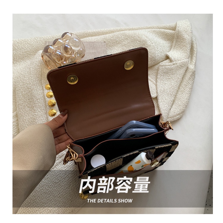 Túi Đeo JASMIN NOIR Chéo Dáng Vuông Nhỏ Họa Tiết Caro Phối Dây Xích Thời Trang Cao Cấp Cho Nữ
