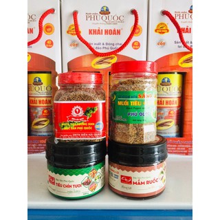 Combo 4 hũ (mắm ruốc+tiêu ngào đường+muối tiêu chanh+muối tiêu dưỡng sinh)