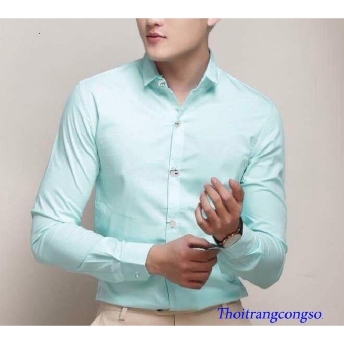 ÁO SƠ MI NAM TAY DÀI MÀU XANH DỨA, SIZE M-6XL TỪ 40-90KG