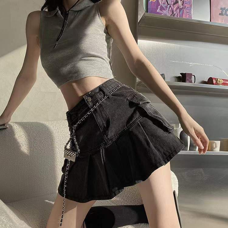 [Hàng Có Sẵn Bán Chạy] Chân Váy Denim Xếp Ly Lưng Cao Dáng Ôm Thời Trang Xuân Hè Dễ Phối Đồ Cho Nữ