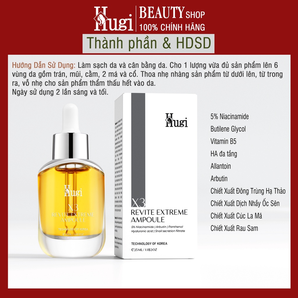 Serum Tái Sinh Đa Tầng X3 Trắng Da Dưỡng Ẩm Nâng Cơ Xóa Nhăn Chính Hãng HuGi Beauty 35ml (Mẫu Nâng Cấp)