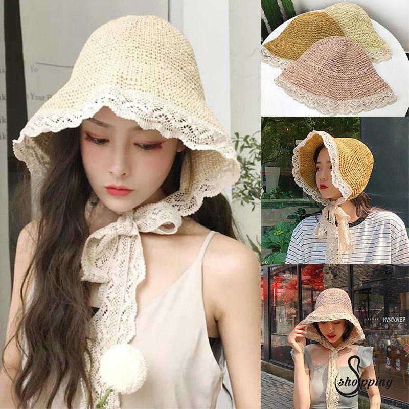 Mũ vành tròn viền ren dễ thương cho nữ