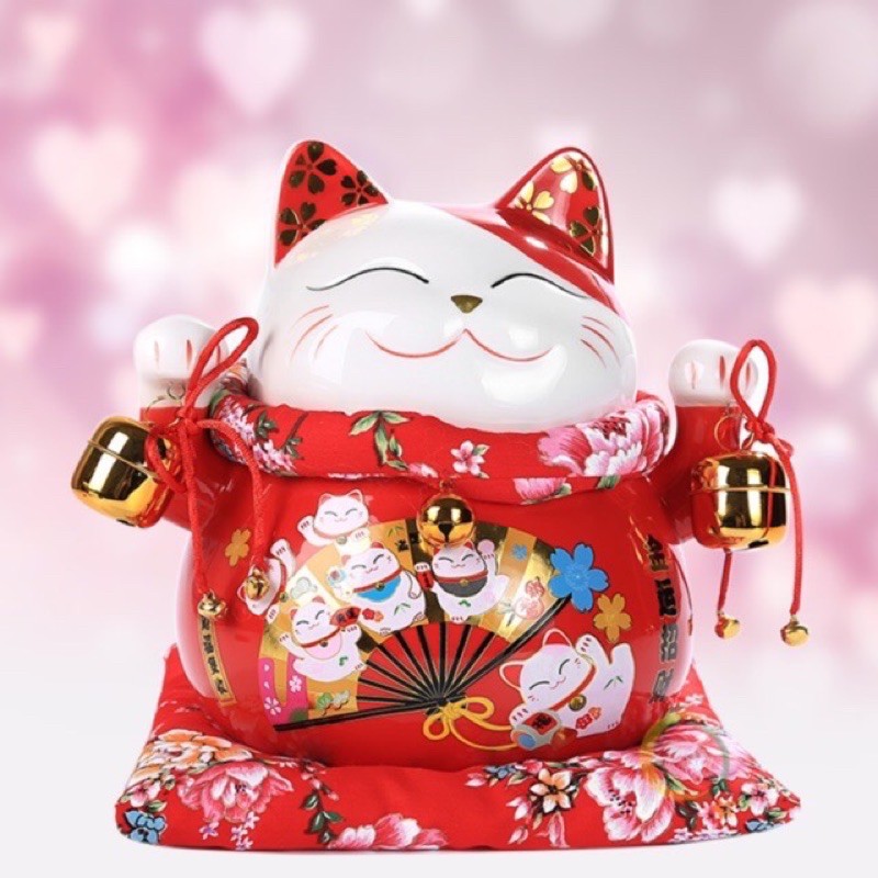 [Big Sale] Mèo Thần Tài, Mèo May Mắn Maneki Neko Mèo năng lượng cao 10 Cm