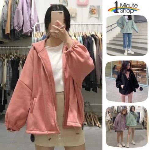 Áo Khoác nỉ Chống nắng Cho Nữ Form Rộng  KÉO TRÒN có dây kéo Unisex SIÊU ĐẸP Ulzzang video thật 1MINUTE