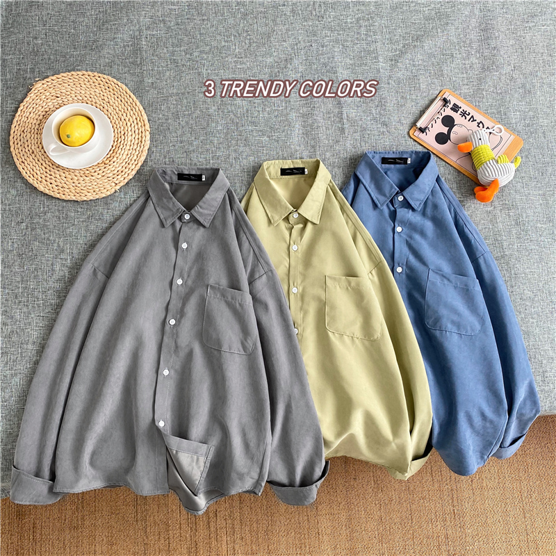 Áo sơ mi màu trơn dài tay thời trang Hàn Quốc năng động size M-3XL