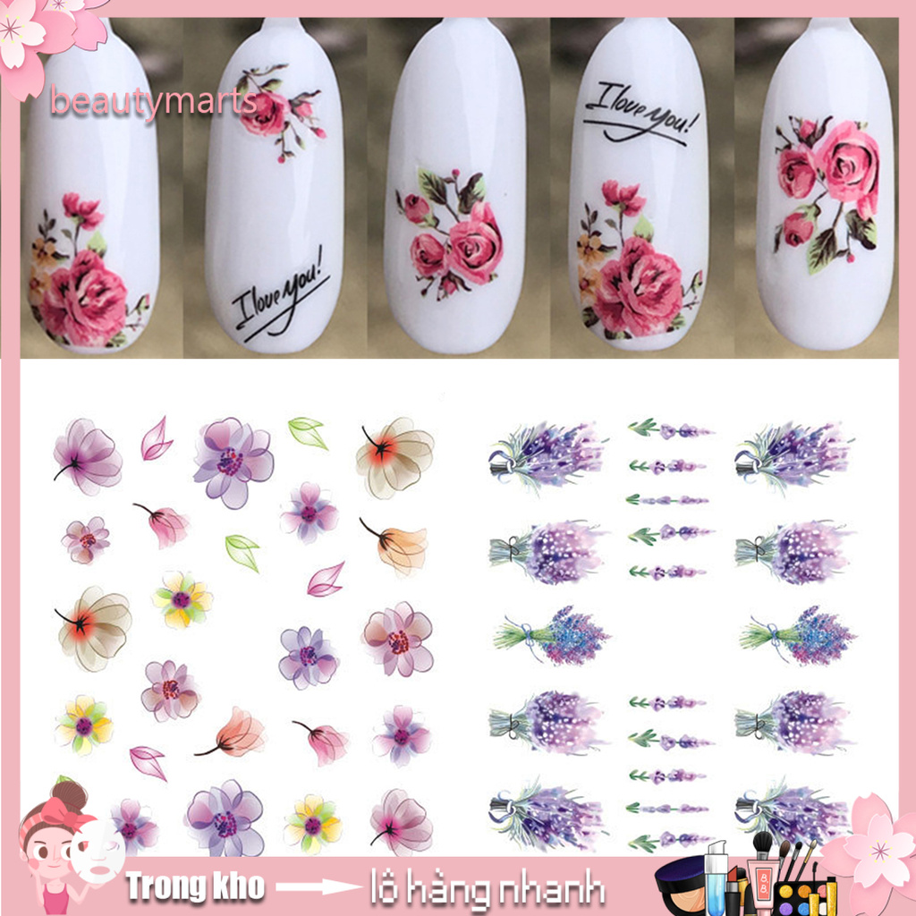 [Hàng mới về] Miếng Dán Chuyển Nước Họa Tiết Hoa Độc Đáo Trang Trí Móng Nghệ Thuật