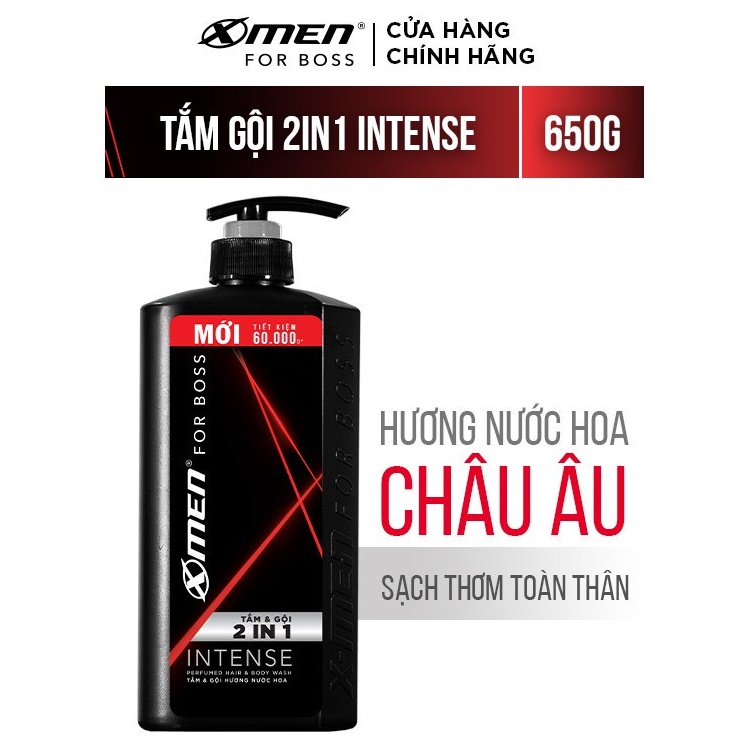 Tắm gội XMen Boss Intense 2in1  hương nước hoa 650gr