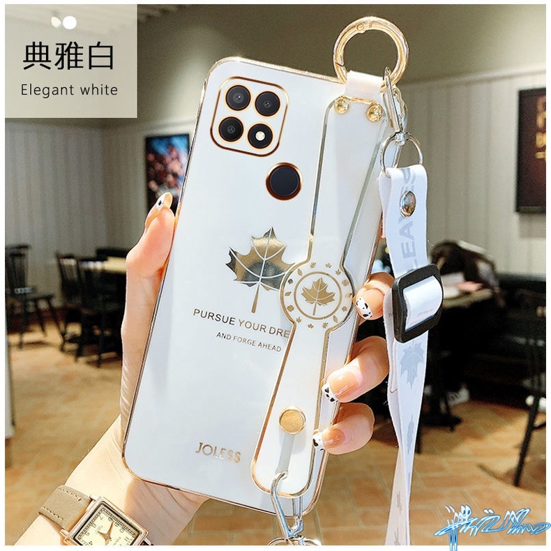 Ốp Điện Thoại Họa Tiết Lá Phong Có Dây Đeo Cho Oppo A5S A12 A3S A31 A53 A9 A5 2020 A15 A15S A92 A52 A12E