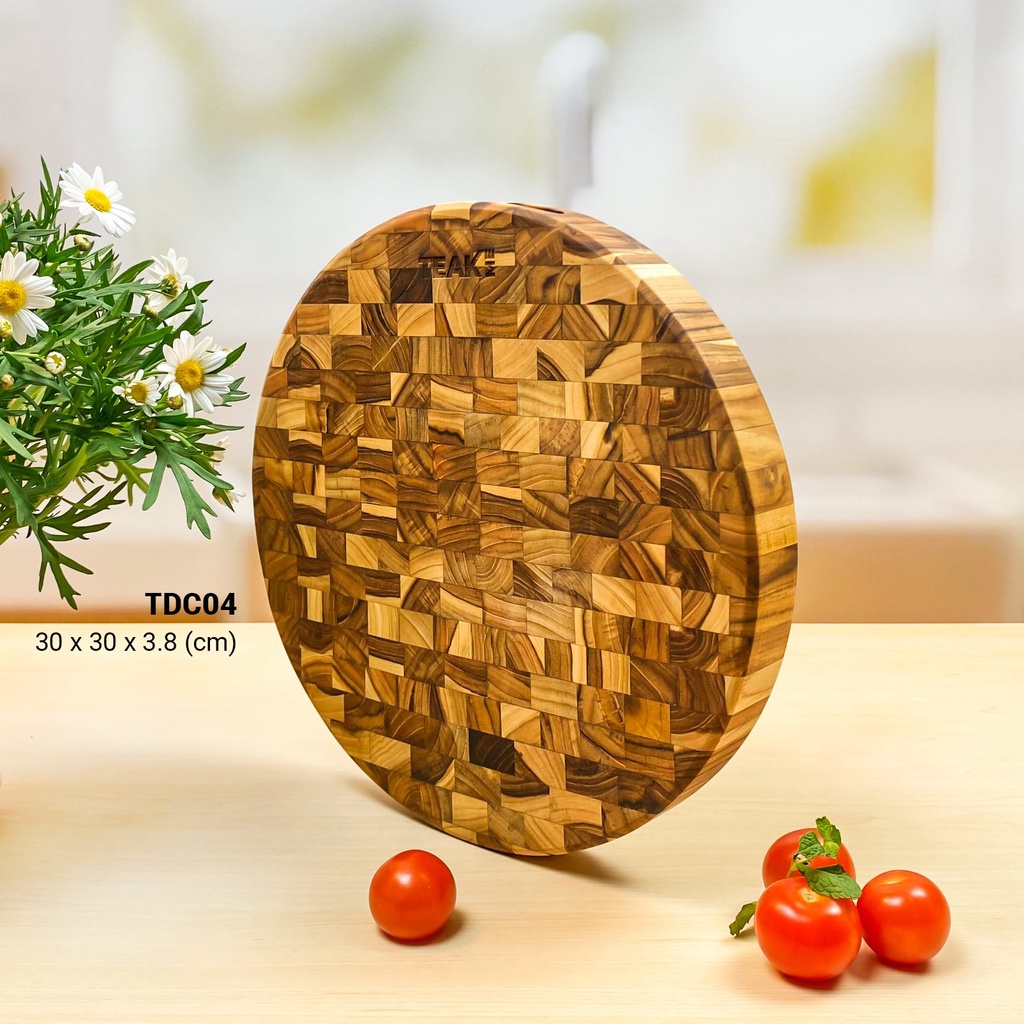 THỚT GỖ ĐẦU CÂY TEAK ME - Thớt Thái/Chặt Tròn Teak Me Đường Kính 30cm