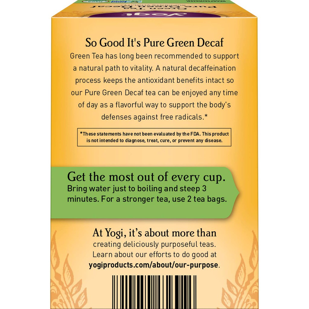 [Yogi] Trà Hữu Cơ Hỗ Trợ Sinh Lực - Yogi Tea Green Tea Pure Green Decaf