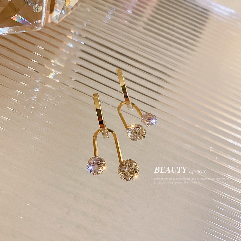 Đôi Khuyên Tai Chữ U Đính Đá Thời Trang Cho Nữ