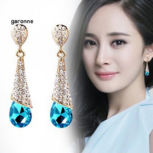 Khuyên tai đính đá hình giọt nước phong cách thanh lịch dành cho nữ
