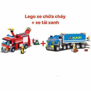 Combo lắp ráp kazi xe tải xanh và xe chữa cháy
