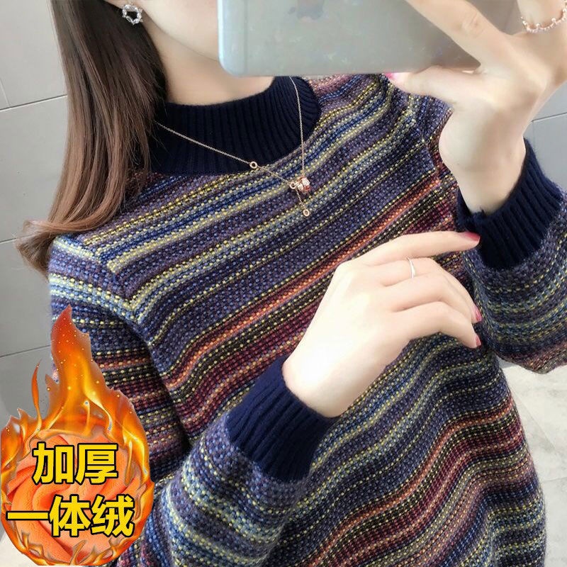 Áo thun cotton cổ cao tay dài dáng rộng thời trang cho phụ nữ trung niên