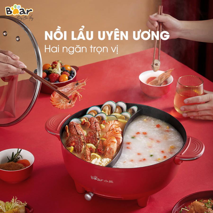 [ Tặng quà 299k] Nồi lẩu uyên ương Bear DHG-B60R6 6L - BẢN QUỐC TẾ - Nấu lẩu 2 ngăn tiện dụng - Bảo hành 18 tháng