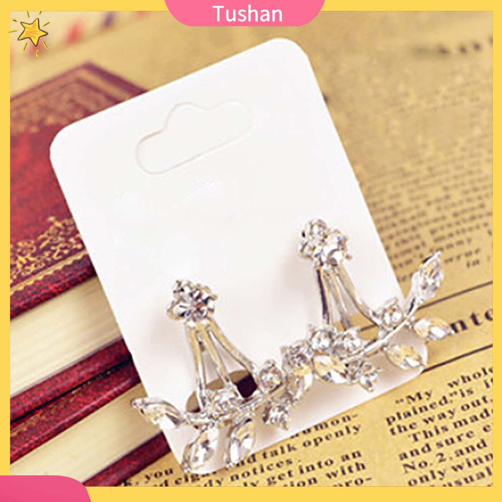 Khuyên tai hình lá cây đính đá phong cách cổ điển