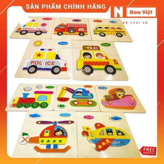 Tranh ghép các loại phương tiện giao thông 10 tranh | Đồ chơi gỗ Nam Việt