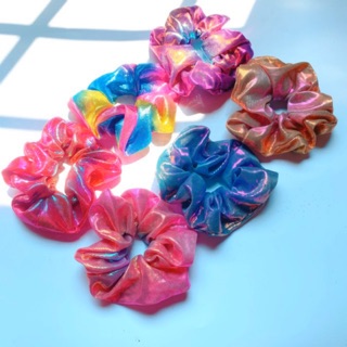 Scrunchies Hologram ảnh thật màu ánh cầu vồng lấp lánh