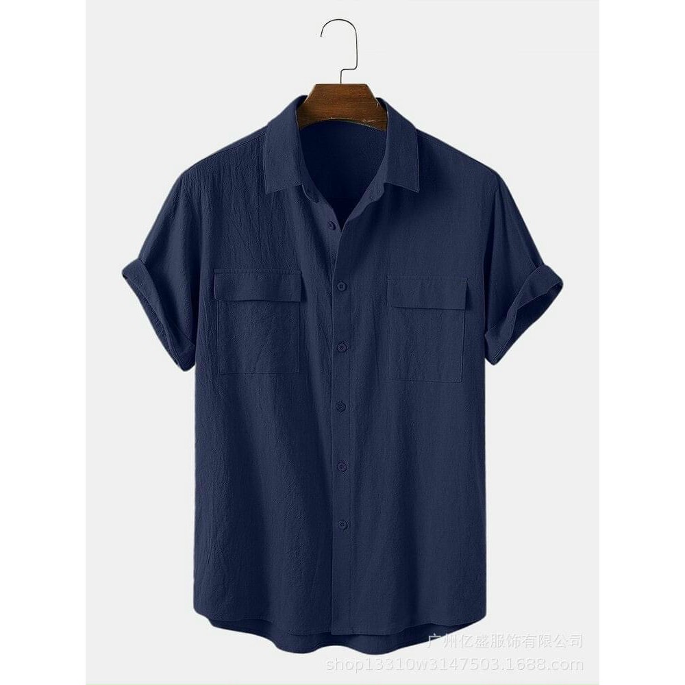 Áo đũi nam cổ bẻ, áo sơ mi đũi cài cúc túi hộp chất vải đũi thoảng mát thấm hút mồ hôi AĐ02 | BigBuy360 - bigbuy360.vn