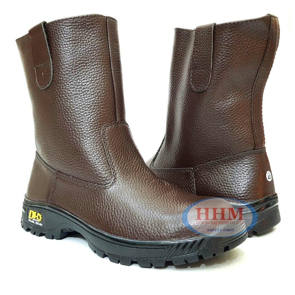 Ủng da bảo hộ DH màu nâu, da thật siêu bền, đế và mũi lót thép, đế cao su chịu nhiệt, chống tia lửa hàn | BigBuy360 - bigbuy360.vn
