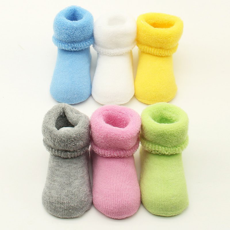 Vớ cotton cổ dày giữ ấm màu trơn dễ thương cho bé