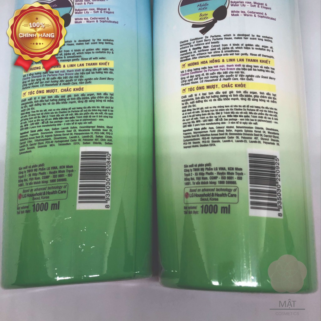 Combo Dầu Gội và Kem Xả Elastine Pure Breeze 1000ML