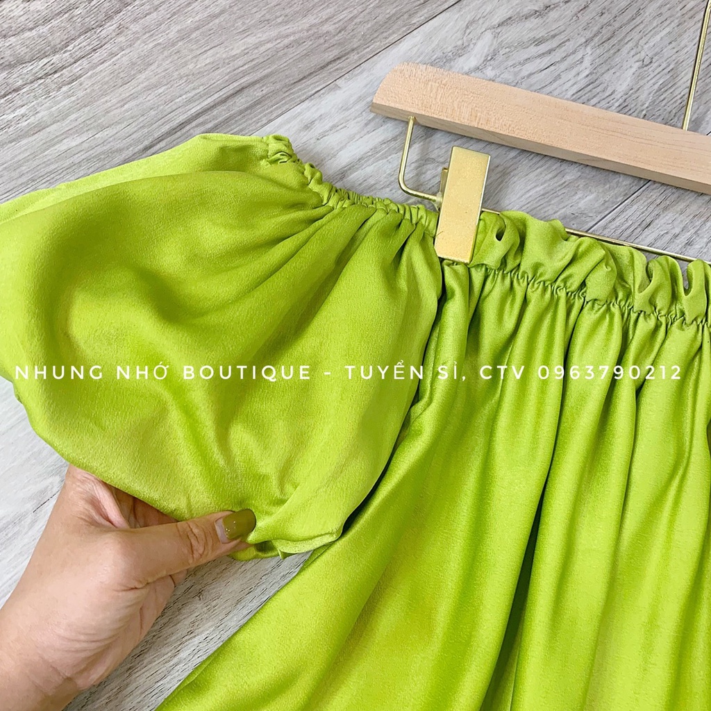 Áo trễ vai xanh cốm tay bồng siêu hot A7501N Nhung Nhớ [Ảnh thật] [FreeShip]