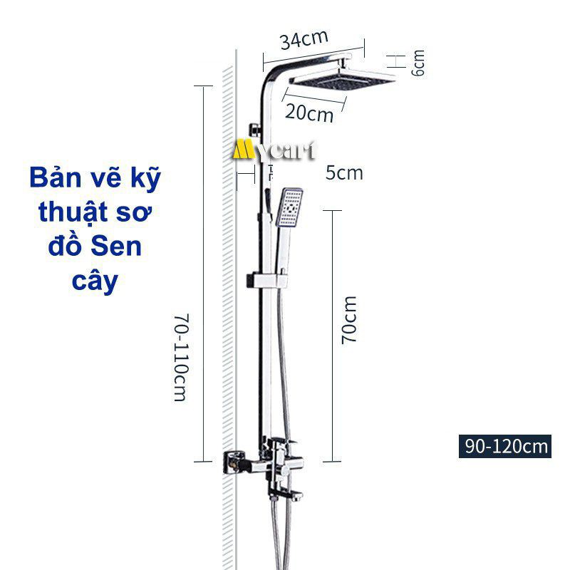 Sen cây tắm vuông inox 304, sen cây tắm đứng inox bóng