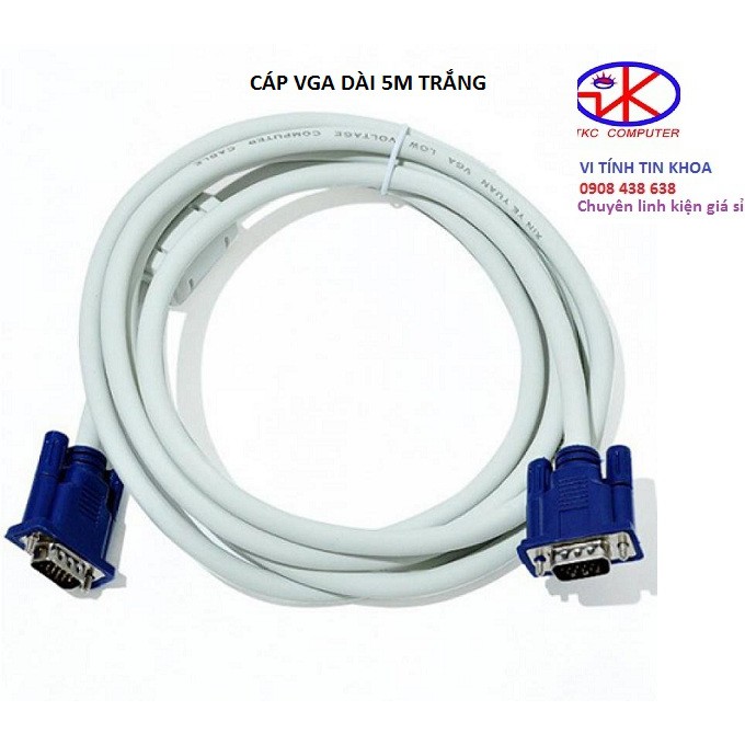 Cáp vga 5m (trắng,đen),cáp nối máy tính với màn hình, máy chiếu