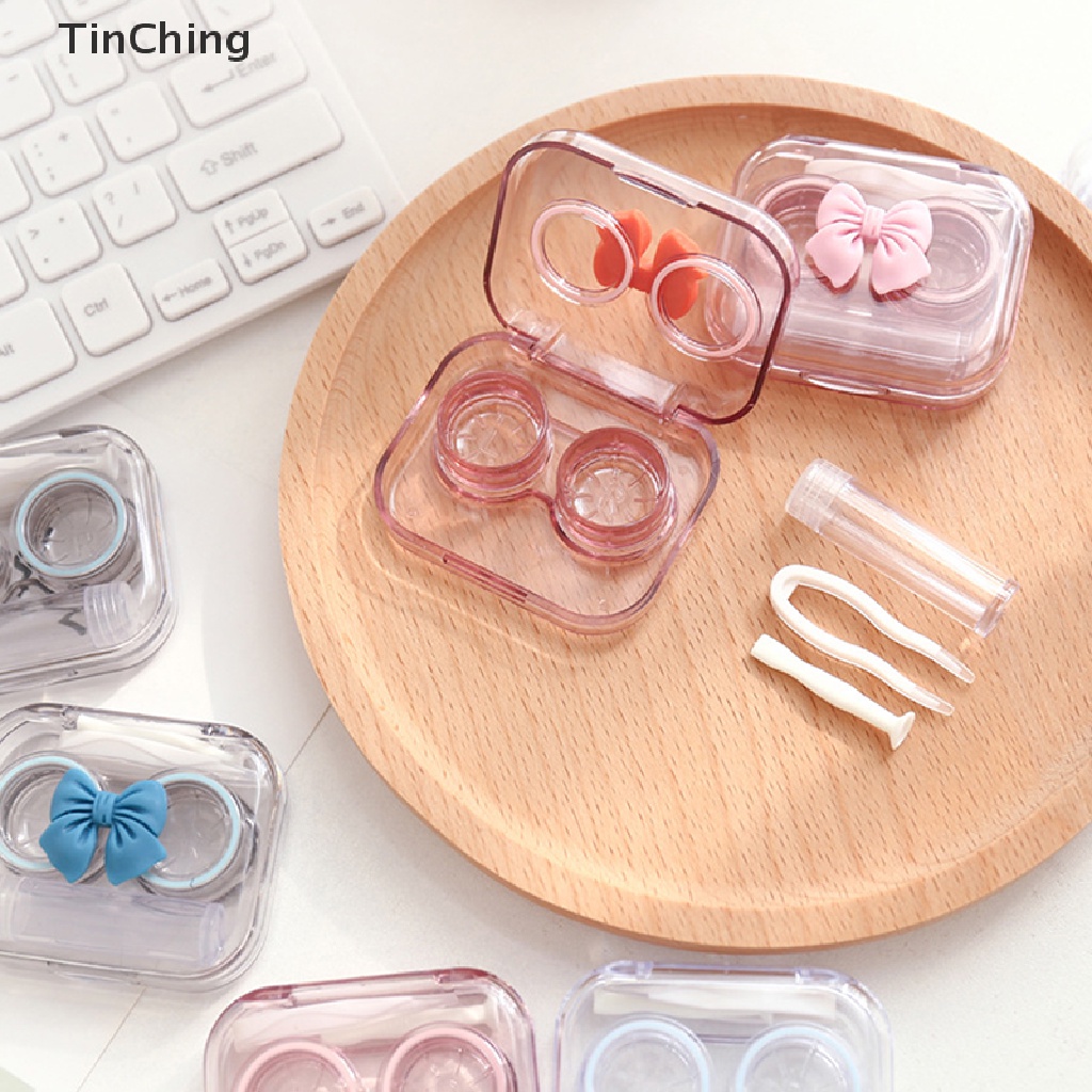 Hộp đựng kính áp tròng bằng nhựa trong suốt kèm nhíp tiện dụng