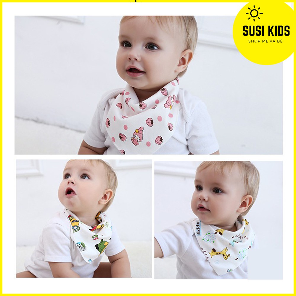 Khăn yếm tam giác cho bé quàng cổ chất liệu cotton 2 lớp mềm mịn cao cấp có cúc bấm - Susikids