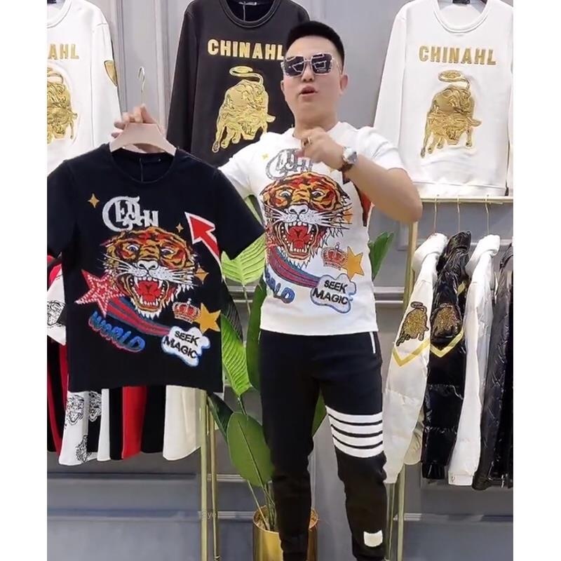 Áo nam Tay Ngắn Cổ Tròn In Hình Đầu Hổ Thời Trang